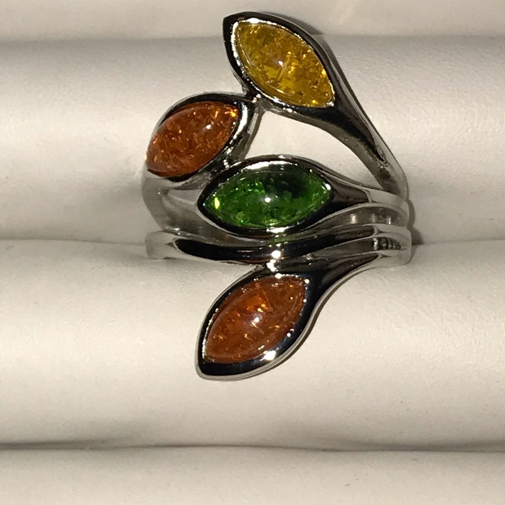 Size 7 amber silver ring